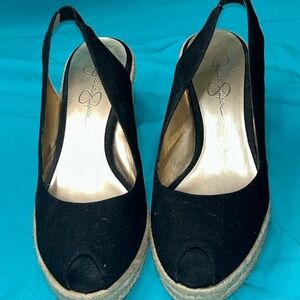 Jessica Simpson Black Espadrille Slingback Wedges